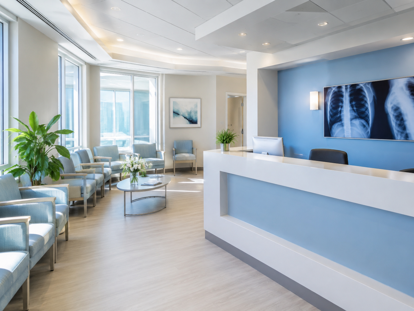 Modern radiology reception and contact page image